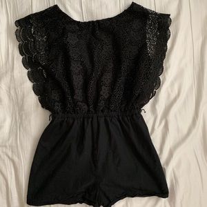 Sexy Low V Back - Black Lace Romper